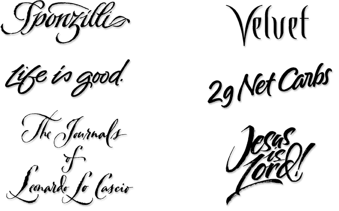 Sponzilli Type Design | Brand | Hand Lettering Design | Ivan Angelic | Hoffmann Angelic Design | Velvet, Life is Good, Carbs, Christian | Calligraphy, Jesus is Lord