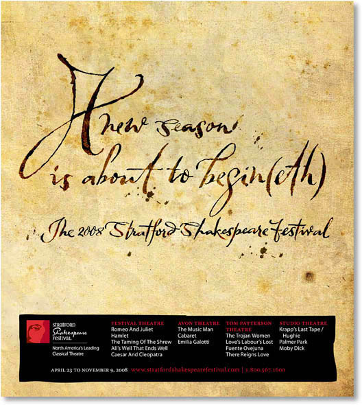 Shakespeare Stratford Festival Poster | Elizabethan Script | Hoffmann Angelic Design