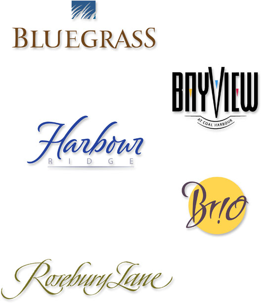 Bluegrass Logo Design, Bayview at Coal harbour, Harbor Ridge, Brio, Rosebury Lane | Branding | Real Estate Development