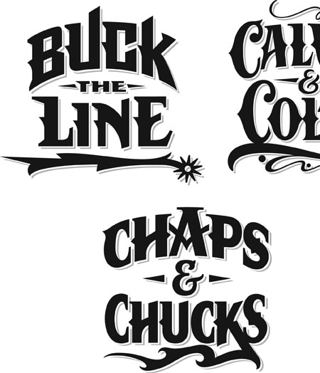 Calgary Stampede | Type Design for Ticket Package Logos | Hoffmann Angelic Design | buck the line | calves and colts | midway circus | chaps & chucks | two day thrill | cowboy | cowgirl | western | rodeo | chuckwagon races