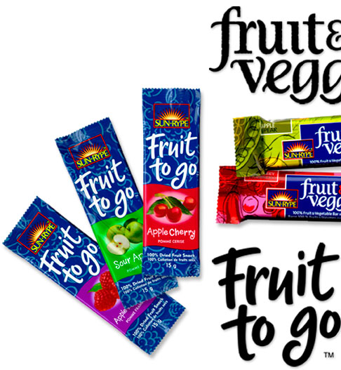 Sun-Rype Packaging | Fruit to Go | Fruit & Veggie | Lettering Designed for Various Product Logos