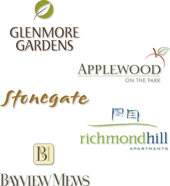 Real Estate Development Project Logo | Andrea Hoffmann | Glenmore Gardens, Stonegate, Richmond Hill, | applewood on the park | bayview mews