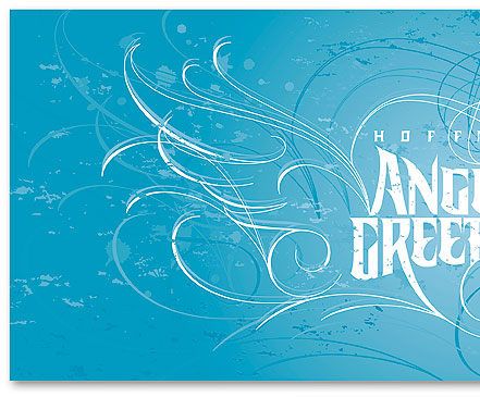 Hoffmann Angelic Design Greetings Christmas card | lettering | goth | gothinc | tattoo | wings | flourishes | angel | blue | teal | aqua | ivan angelic | andrea Hoffmann