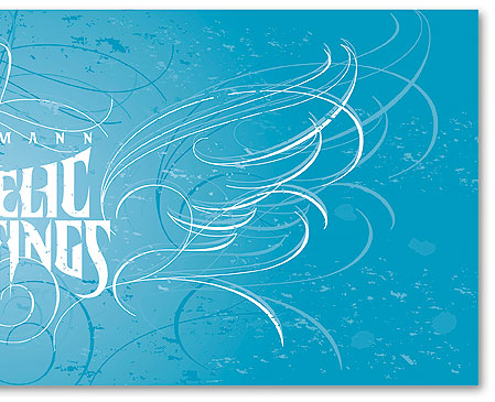 Hoffmann Angelic Design Greetings Christmas card | lettering | goth | gothinc | tattoo | wings | flourishes | angel | blue | teal | aqua | ivan angelic | andrea Hoffmann