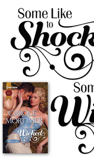 Some Like to Shock, Some Like it Wicked | Harlequin Lettering | Carole Mortimer | Harequin Romance | book Title | Blue | Pink | modern | flourished